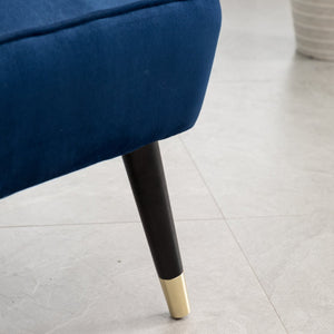 English Elm Elon Velvet Accent Chair with Channel Stitching and Rubberwood Legs for Reading Nooks Blue T2574P164255