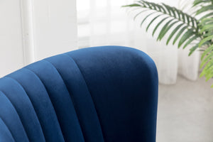 English Elm Elon Velvet Accent Chair with Channel Stitching and Rubberwood Legs for Reading Nooks Blue T2574P164255