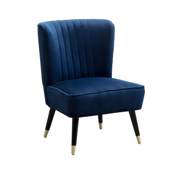 English Elm Elon Velvet Accent Chair with Channel Stitching and Rubberwood Legs for Reading Nooks Blue T2574P164255