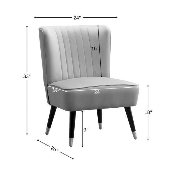 English Elm Elon Velvet Accent Chair with Channel Stitching and Rubberwood Legs for Reading Nooks Blue T2574P164255