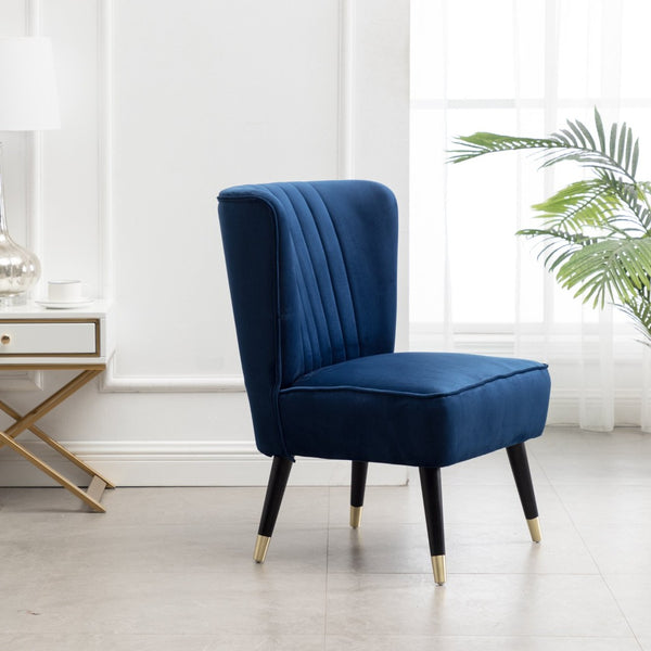 English Elm Elon Velvet Accent Chair with Channel Stitching and Rubberwood Legs for Reading Nooks Blue T2574P164255