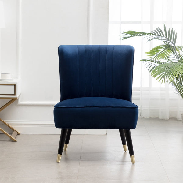 English Elm Elon Velvet Accent Chair with Channel Stitching and Rubberwood Legs for Reading Nooks Blue T2574P164255