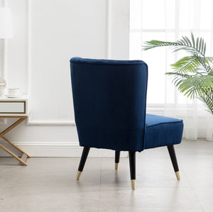 English Elm Elon Velvet Accent Chair with Channel Stitching and Rubberwood Legs for Reading Nooks Blue T2574P164255