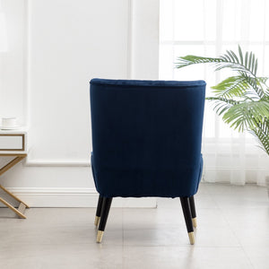 English Elm Elon Velvet Accent Chair with Channel Stitching and Rubberwood Legs for Reading Nooks Blue T2574P164255