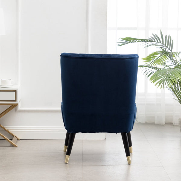 English Elm Elon Velvet Accent Chair with Channel Stitching and Rubberwood Legs for Reading Nooks Blue T2574P164255