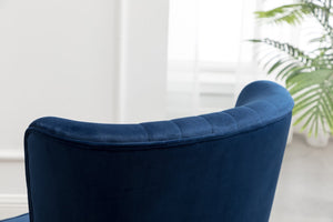 English Elm Elon Velvet Accent Chair with Channel Stitching and Rubberwood Legs for Reading Nooks Blue T2574P164255