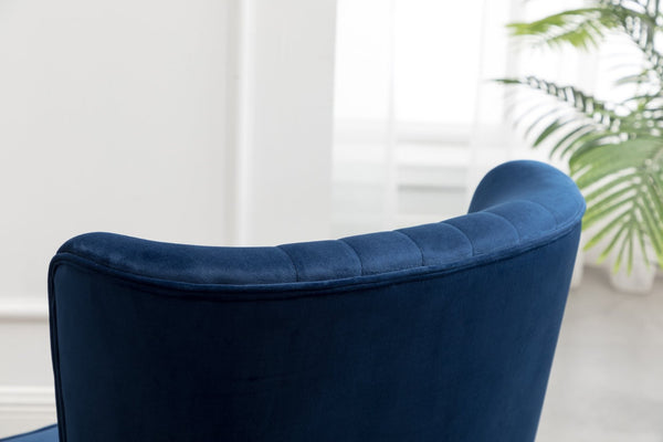 English Elm Elon Velvet Accent Chair with Channel Stitching and Rubberwood Legs for Reading Nooks Blue T2574P164255