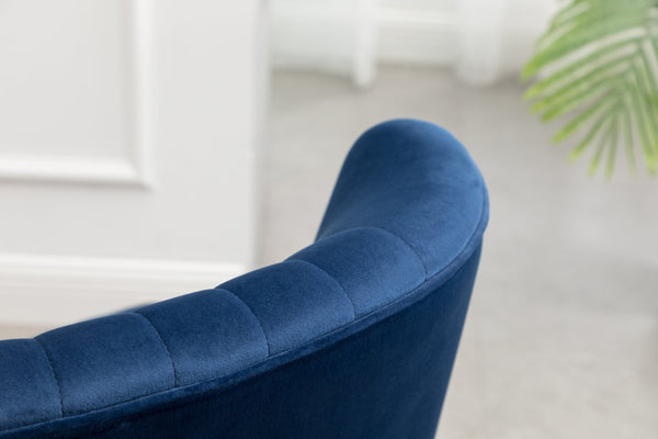English Elm Elon Velvet Accent Chair with Channel Stitching and Rubberwood Legs for Reading Nooks Blue T2574P164255