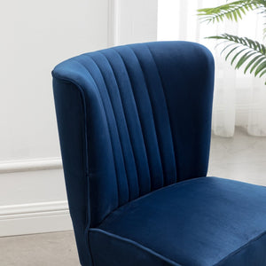 English Elm Elon Velvet Accent Chair with Channel Stitching and Rubberwood Legs for Reading Nooks Blue T2574P164255