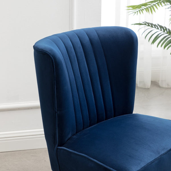 English Elm Elon Velvet Accent Chair with Channel Stitching and Rubberwood Legs for Reading Nooks Blue T2574P164255