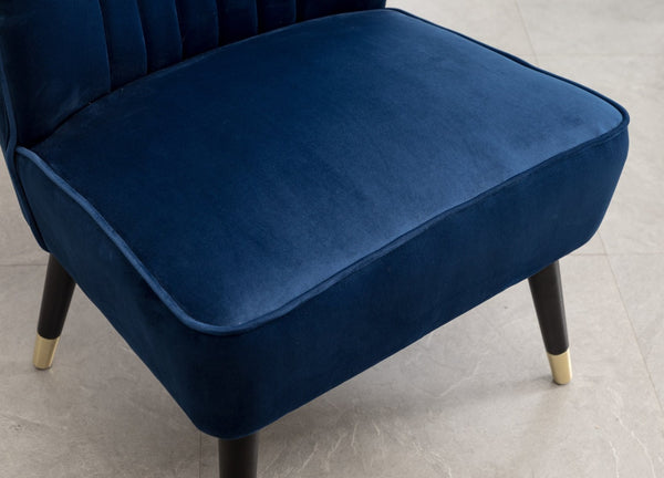 English Elm Elon Velvet Accent Chair with Channel Stitching and Rubberwood Legs for Reading Nooks Blue T2574P164255