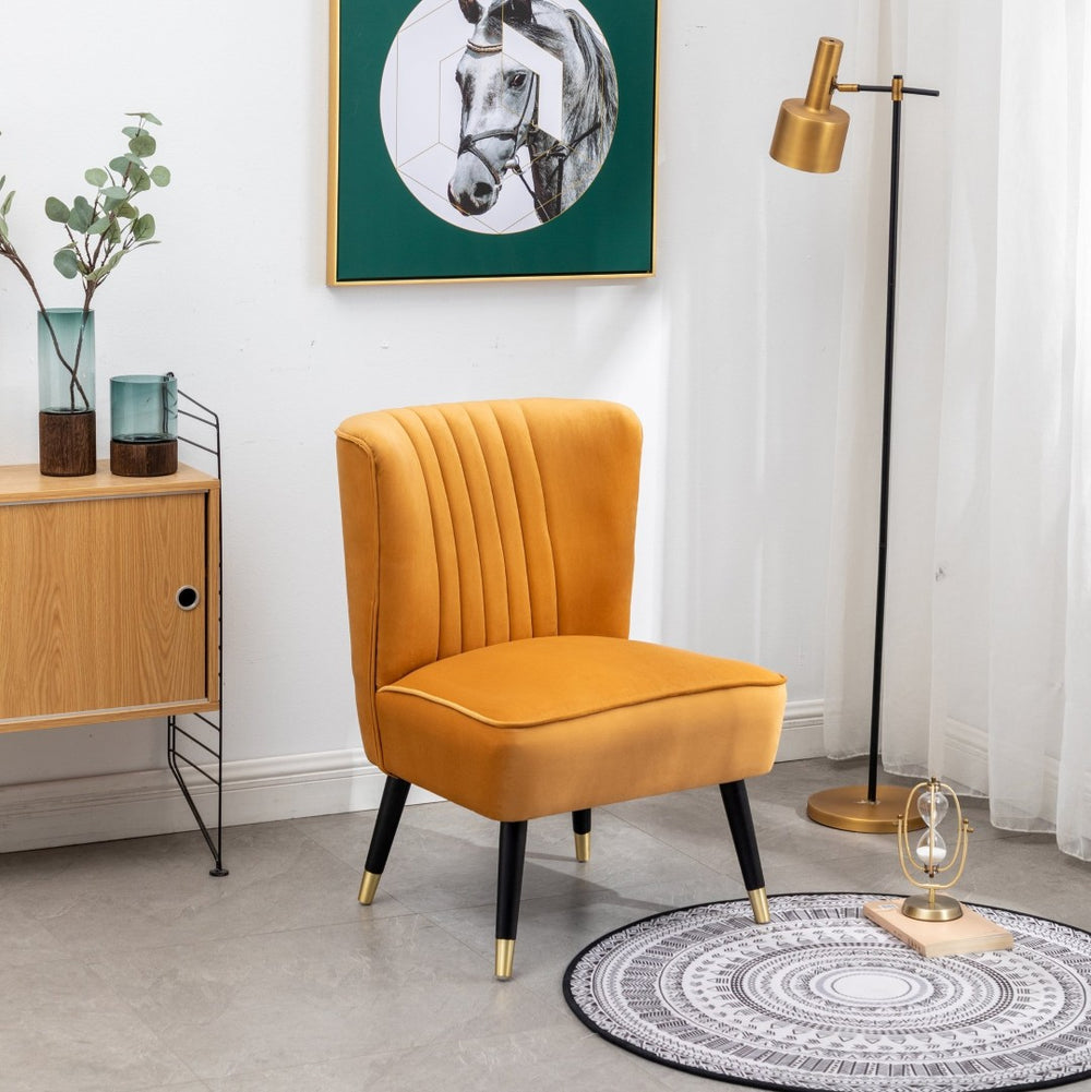 English Elm Elon Velvet Accent Chair with Channel Stitching and Rubberwood Legs for Reading Nooks Gold T2574P164256