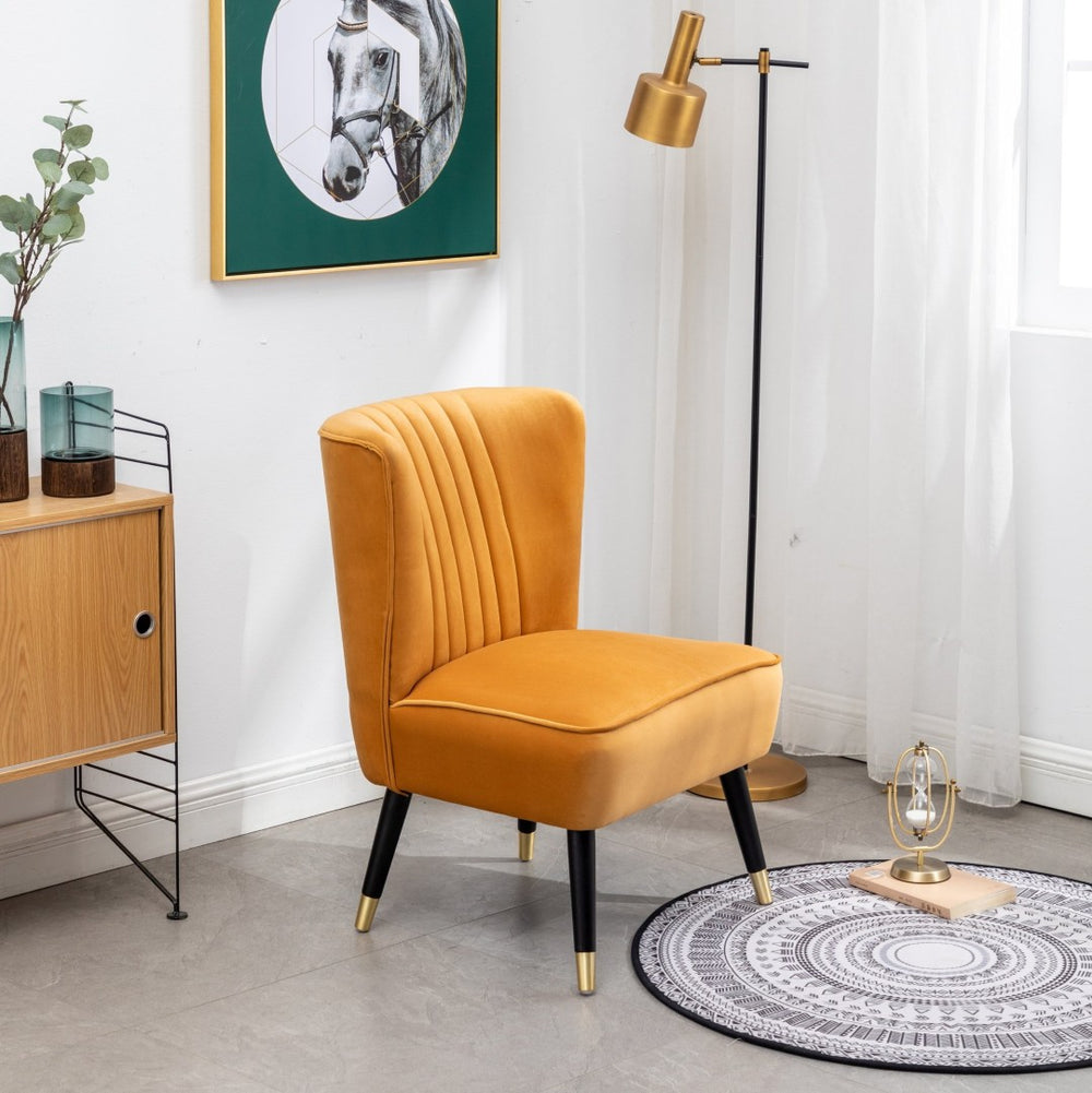 English Elm Elon Velvet Accent Chair with Channel Stitching and Rubberwood Legs for Reading Nooks Gold T2574P164256