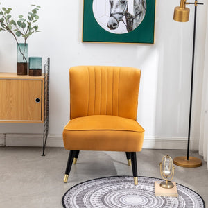 English Elm Elon Velvet Accent Chair with Channel Stitching and Rubberwood Legs for Reading Nooks Gold T2574P164256