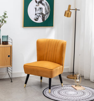English Elm Elon Velvet Accent Chair with Channel Stitching and Rubberwood Legs for Reading Nooks Gold T2574P164256