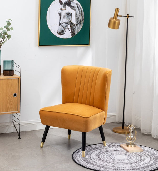 English Elm Elon Velvet Accent Chair with Channel Stitching and Rubberwood Legs for Reading Nooks Gold T2574P164256