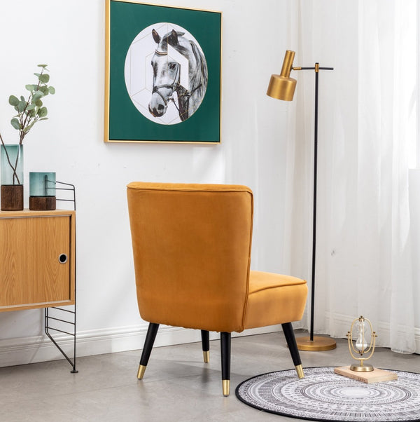 English Elm Elon Velvet Accent Chair with Channel Stitching and Rubberwood Legs for Reading Nooks Gold T2574P164256