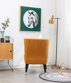 English Elm Elon Velvet Accent Chair with Channel Stitching and Rubberwood Legs for Reading Nooks Gold T2574P164256