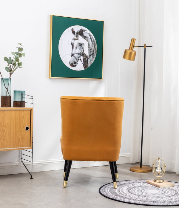 English Elm Elon Velvet Accent Chair with Channel Stitching and Rubberwood Legs for Reading Nooks Gold T2574P164256