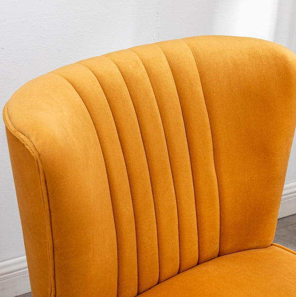 English Elm Elon Velvet Accent Chair with Channel Stitching and Rubberwood Legs for Reading Nooks Gold T2574P164256