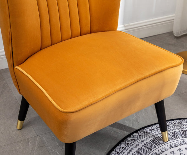 English Elm Elon Velvet Accent Chair with Channel Stitching and Rubberwood Legs for Reading Nooks Gold T2574P164256