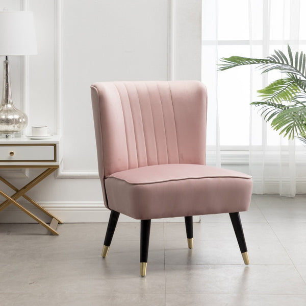 English Elm Elon Velvet Accent Chair with Channel Stitching and Rubberwood Legs for Reading Nooks Pink T2574P164257
