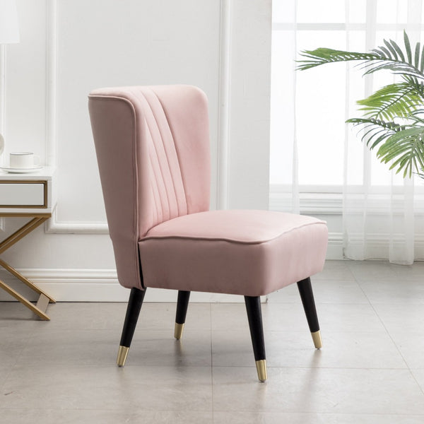 English Elm Elon Velvet Accent Chair with Channel Stitching and Rubberwood Legs for Reading Nooks Pink T2574P164257