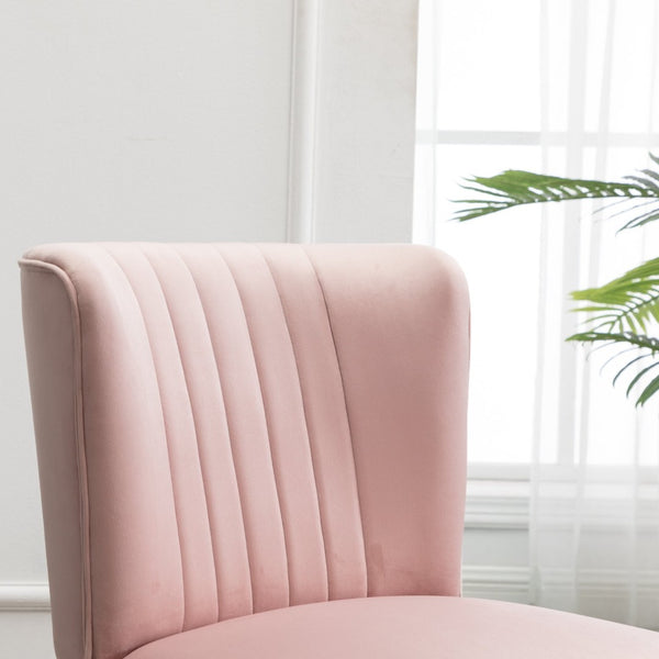 English Elm Elon Velvet Accent Chair with Channel Stitching and Rubberwood Legs for Reading Nooks Pink T2574P164257