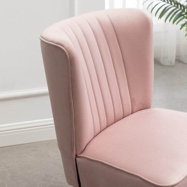 English Elm Elon Velvet Accent Chair with Channel Stitching and Rubberwood Legs for Reading Nooks Pink T2574P164257