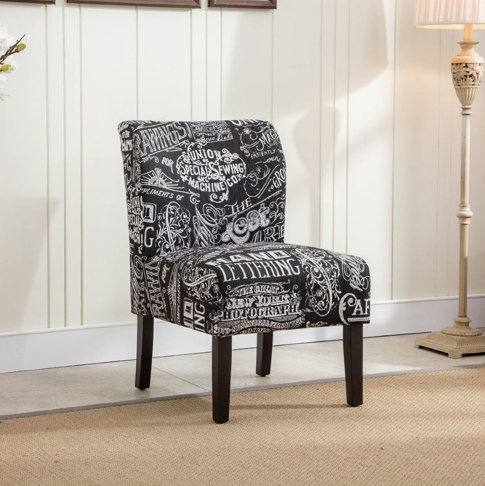 English Elm Capa Graphic Print Armless Accent Chair with Curved Back for Contemporary Spaces Black T2574P164261