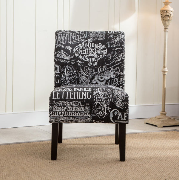 English Elm Capa Graphic Print Armless Accent Chair with Curved Back for Contemporary Spaces Black T2574P164261
