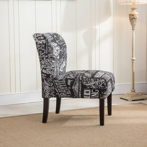 English Elm Capa Graphic Print Armless Accent Chair with Curved Back for Contemporary Spaces Black T2574P164261