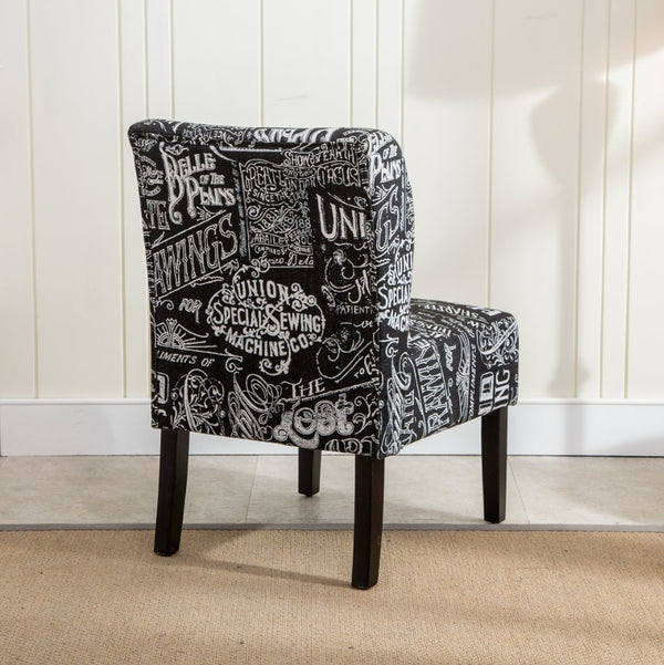 English Elm Capa Graphic Print Armless Accent Chair with Curved Back for Contemporary Spaces Black T2574P164261
