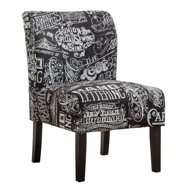 English Elm Capa Graphic Print Armless Accent Chair with Curved Back for Contemporary Spaces Black T2574P164261