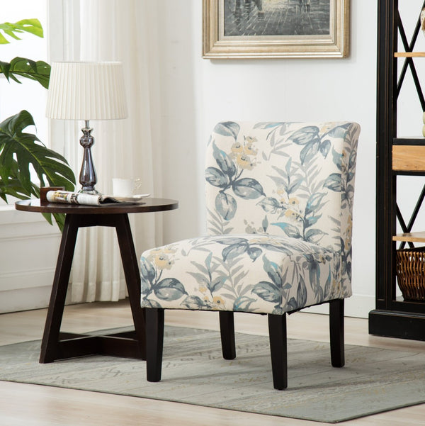 English Elm Capa Botanical Print Armless Accent Chair Curved Back Hardwood Frame Reading Nook T2574P164263