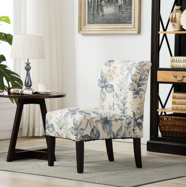 English Elm Capa Botanical Print Armless Accent Chair Curved Back Hardwood Frame Reading Nook T2574P164263