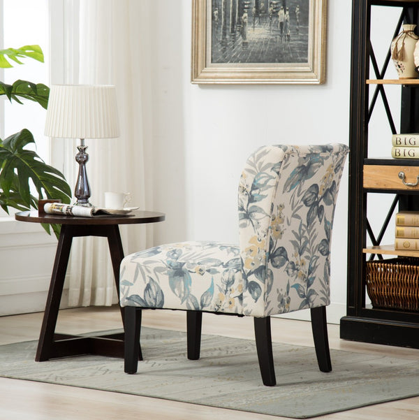 English Elm Capa Botanical Print Armless Accent Chair Curved Back Hardwood Frame Reading Nook T2574P164263