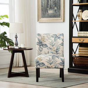 English Elm Capa Botanical Print Armless Accent Chair Curved Back Hardwood Frame Reading Nook T2574P164263
