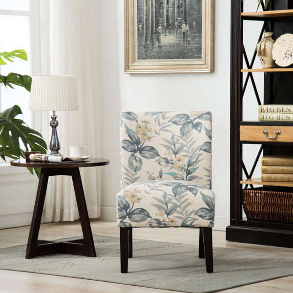 English Elm Capa Botanical Print Armless Accent Chair Curved Back Hardwood Frame Reading Nook T2574P164263