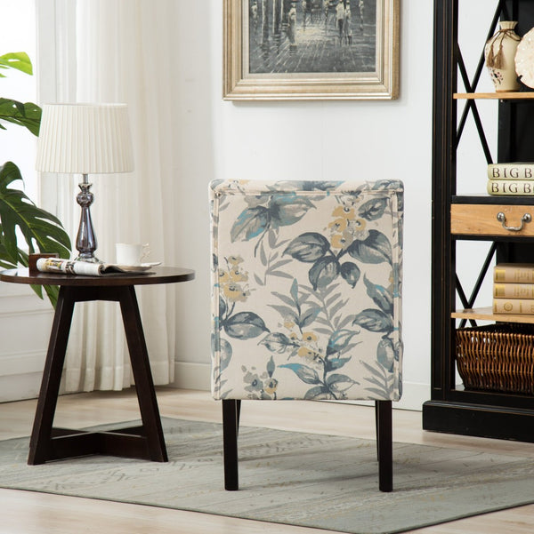 English Elm Capa Botanical Print Armless Accent Chair Curved Back Hardwood Frame Reading Nook T2574P164263