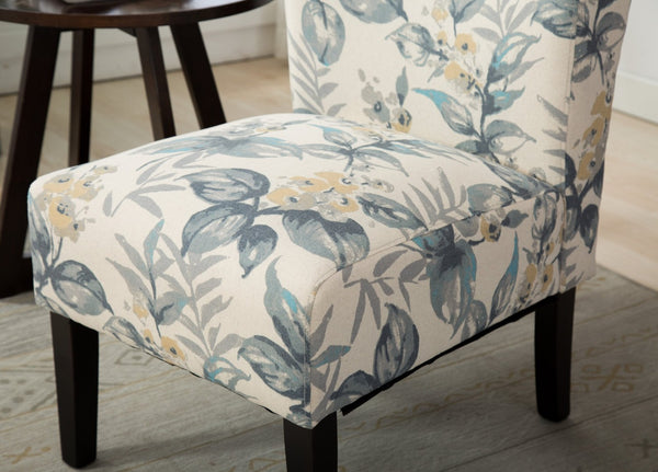 English Elm Capa Botanical Print Armless Accent Chair Curved Back Hardwood Frame Reading Nook T2574P164263