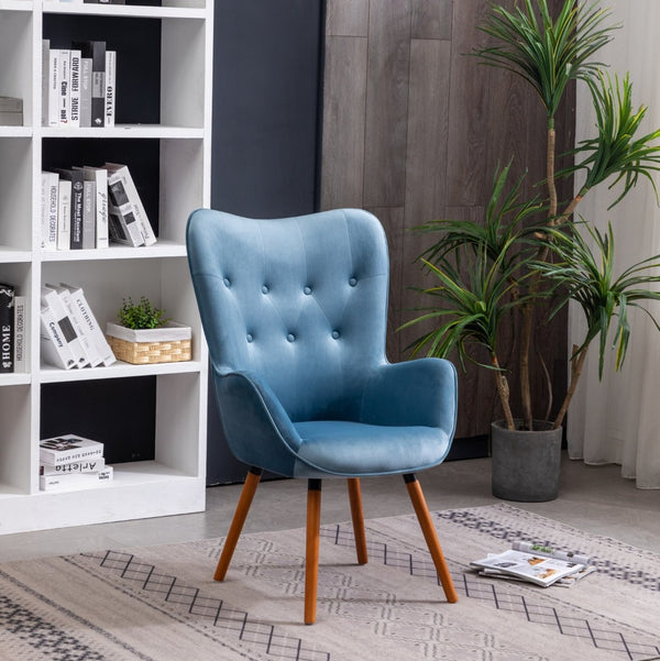English Elm Doarnin Velvet Barrel Accent Chair with Button Tufted Back and Solid Wood Legs Blue T2574P164266