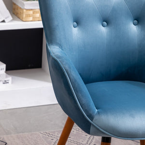 English Elm Doarnin Velvet Barrel Accent Chair with Button Tufted Back and Solid Wood Legs Blue T2574P164266
