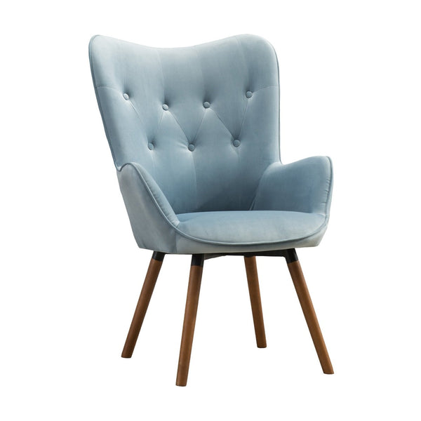 English Elm Doarnin Velvet Barrel Accent Chair with Button Tufted Back and Solid Wood Legs Blue T2574P164266