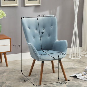 English Elm Doarnin Velvet Barrel Accent Chair with Button Tufted Back and Solid Wood Legs Blue T2574P164266
