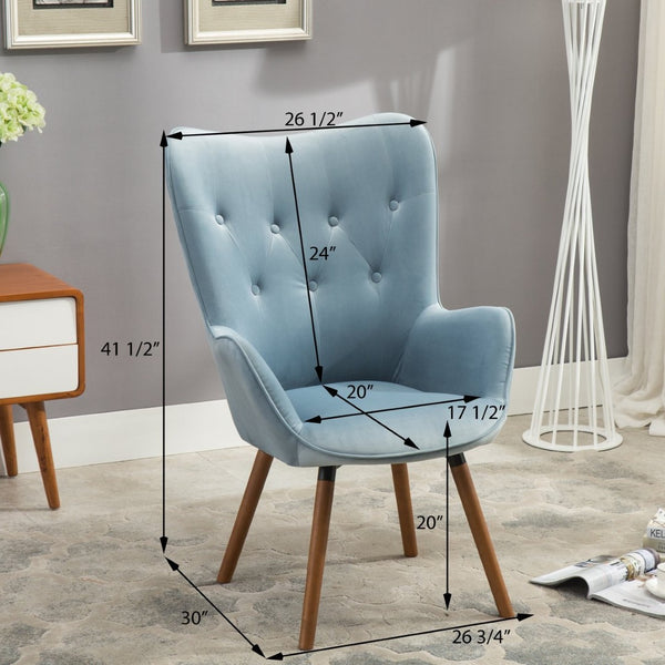 English Elm Doarnin Velvet Barrel Accent Chair with Button Tufted Back and Solid Wood Legs Blue T2574P164266
