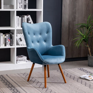 English Elm Doarnin Velvet Barrel Accent Chair with Button Tufted Back and Solid Wood Legs Blue T2574P164266