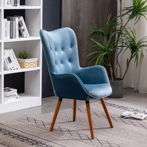 English Elm Doarnin Velvet Barrel Accent Chair with Button Tufted Back and Solid Wood Legs Blue T2574P164266