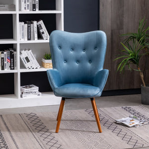 English Elm Doarnin Velvet Barrel Accent Chair with Button Tufted Back and Solid Wood Legs Blue T2574P164266