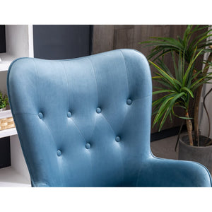 English Elm Doarnin Velvet Barrel Accent Chair with Button Tufted Back and Solid Wood Legs Blue T2574P164266